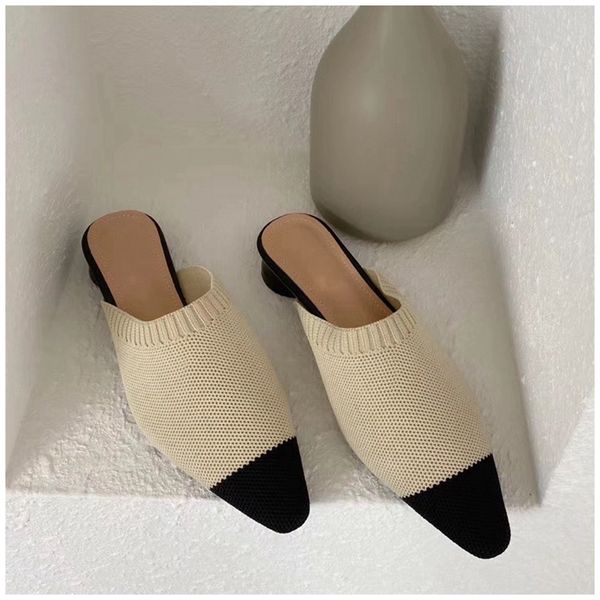 

women flat slippers fashion knit fabric slides knit fabric pointed toe slip-on ladies loafers female spring shoes, Black