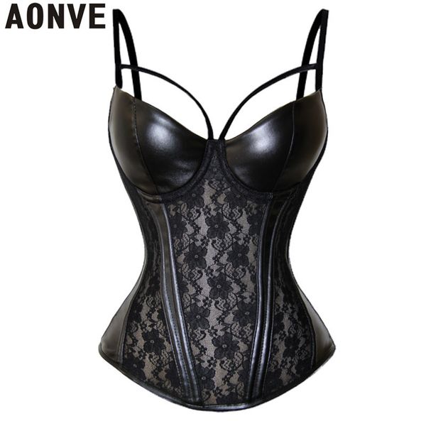 Corsetto Sexy Steampunk Bustier Pelle gotica Pizzo nero Lingerie Corsetto floreale Plus Size Korse 6xl Sexy Overbust Goth Abbigliamento Y19070201