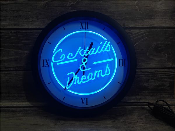 

0b079 cocktails & dream beer bar wine app rgb led neon light signs wall clock