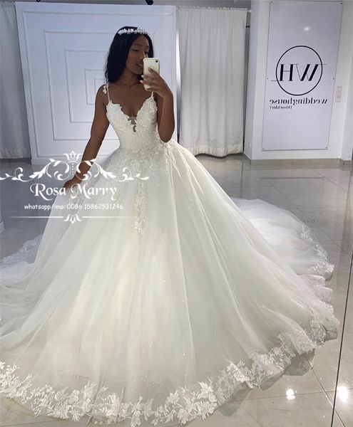 

princess ball gown vintage lace wedding dresses 2020 appliques sequined beaded plus size vestido de novia gelinlik trouwjurk bridal gowns, White