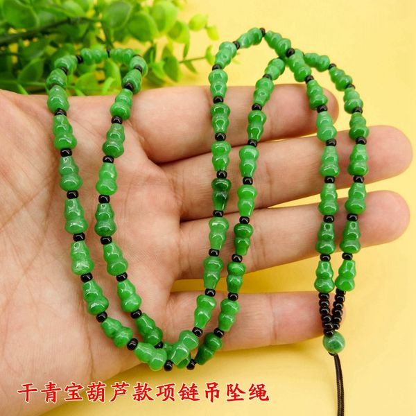 

other natural emerald green gourd beads necklace accessories diy fashion hand knitted amulet women luck jewellery sweater chain, Silver