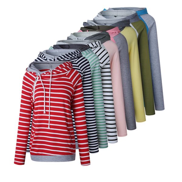 

hoodies sweatshirts women 2019 winter hoodies slim striped patchwork sweatshirt for winter patchwork hooded pullovers female top, Black