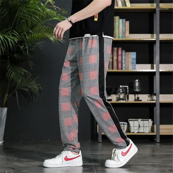 

colorblock leggings fashion new casual loose sport pants designer male autumn jogging fitness slim trousers man 3d plaid, Black