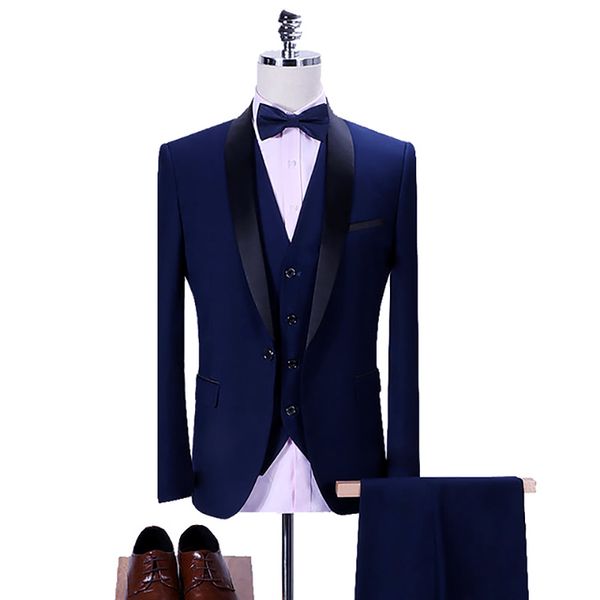 

men tuxedo slim fit fashion suit wedding shawl lapel 3 pieces skinny single breasted jacket party prom singer costume, White;black