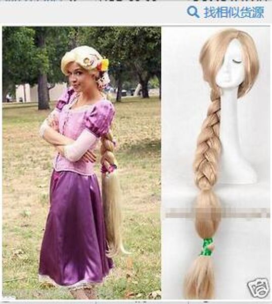 

tangled rapunzel wg long blonde handcraft braid women's cosplay wig 1.2m, Black