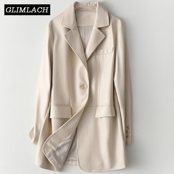 

office lady white lambskin real leather long jacket single breasted slim genuine leather coat windbreaker women trench 2019 new, Black