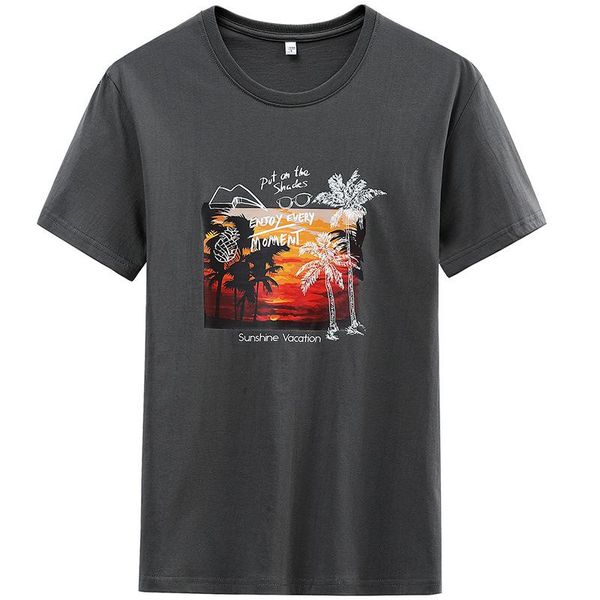 

summer fashion wild simple and comfortable cotton men round neck short sleeve t-shirt loose big yards was thin printed t-shirt, White;black
