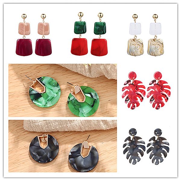 

za bohemian statement jewelry geometric earrings acrylic earrings colorful leaves round circle earrings for women unique brinco, Silver