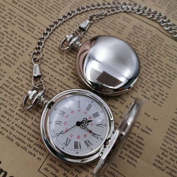 

new arrival silver smooth quartz pocket watch fob chain gift men women fashion steampunk roman numerals reloj de bolsillo, Slivery;golden