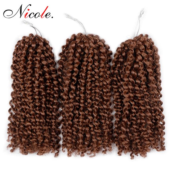 

nico hair 8 '' twist вязание крючком синтетические плетение волос афро malibob пучки кос вьющиеся бордовый для женщин низкотемпературное вол, Black