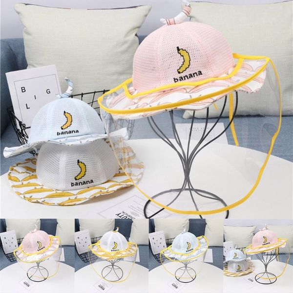 

kids anti-spitting protective hat dustproof cover cap 2020 summer cartoon hat fisherman cap for 1 2 3 4 years boys girls, Yellow