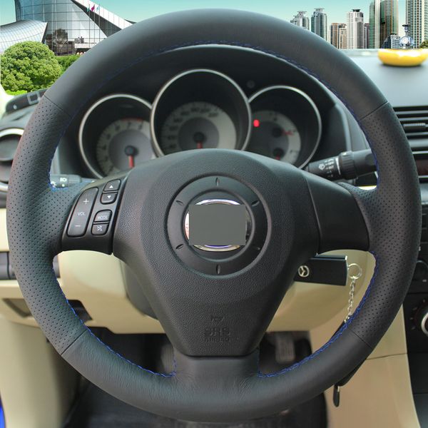 

black leather hand-stitched car steering wheel cover for old mazda 3 mazda 5 mazda 6 2003-2009 pentium b70