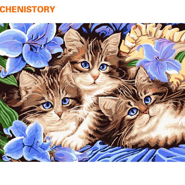 

chenistory cat family animals diy painting by numbers kit wall art picture hand painted oil painitng for home decor 40x50cm arts