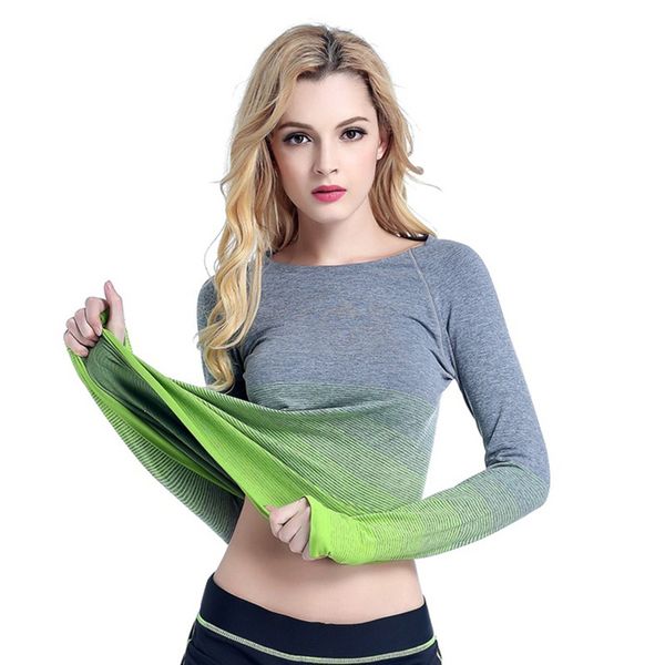 

women t-shirts gradient colors casual dry quick absorbent t shirt long sleeve tees, White