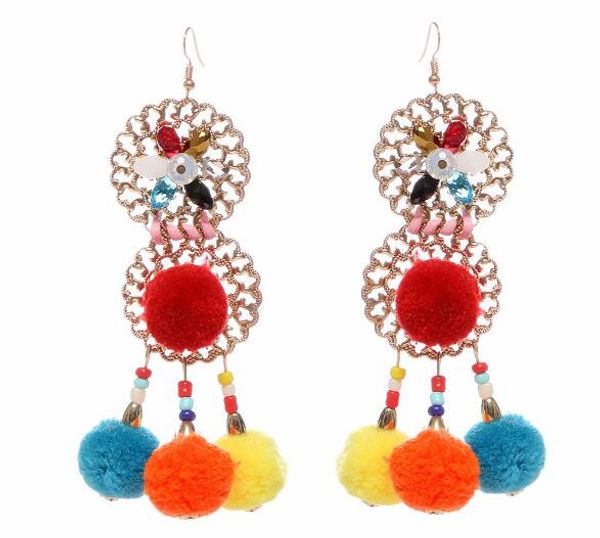 

new alloy tassel earring bohemian nation wind ball tassel earring fashion classic delicate and elegant, Silver