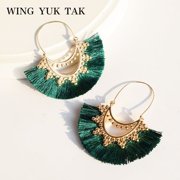 

wing yuk tak bohemian minimalist colorful tassel hoop earrings for women fashion jewelry statement earrings with ing, Golden;silver