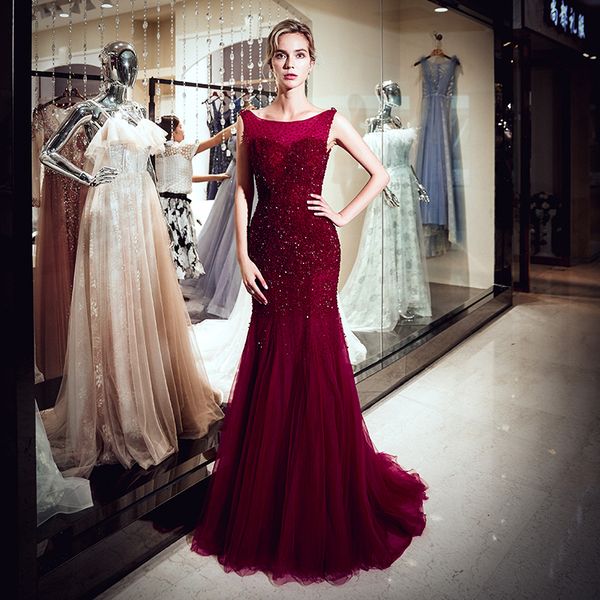 

2019 long red sequin prom dress backless mermaid prom gown floor length luxury dresses beaded, White;black