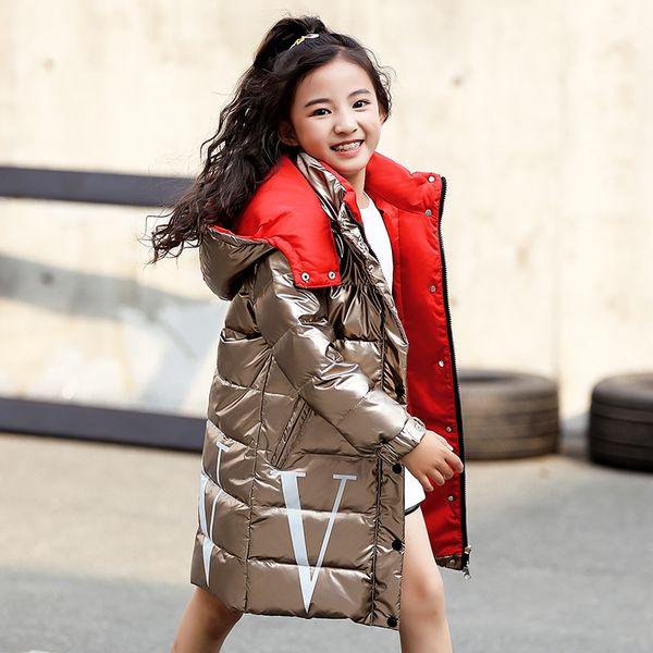 

2019 children winter warm white duck down jackets girls clothing waterproof clothes hooded long -30 degrees coats for kids parka, Blue;gray