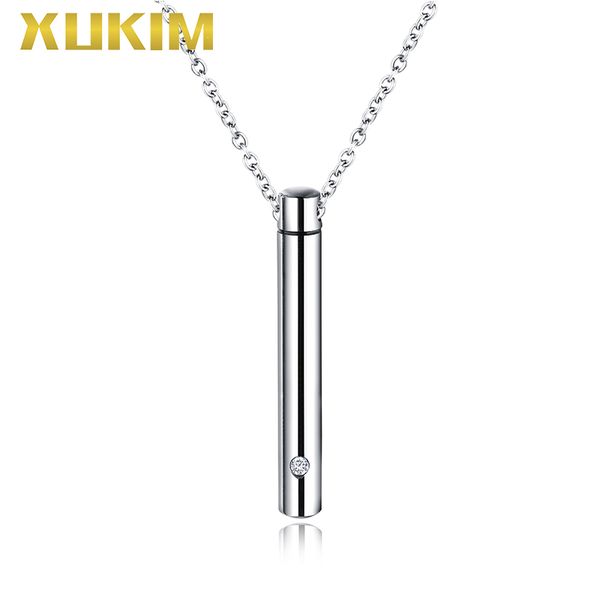 

wpo407 xukim jewelry perfume necklace charms cylinder pet bone ash box pendant necklace, Silver