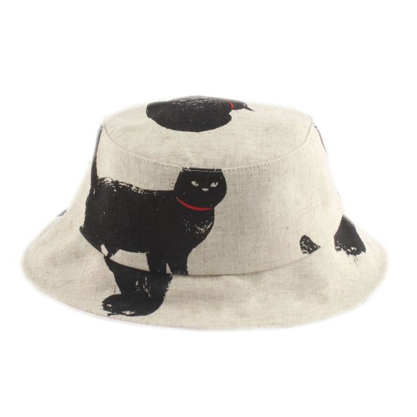 

100% cotton breathable bucket hat women summer cat print sun cap men fishing bucket hats chapeu pescador