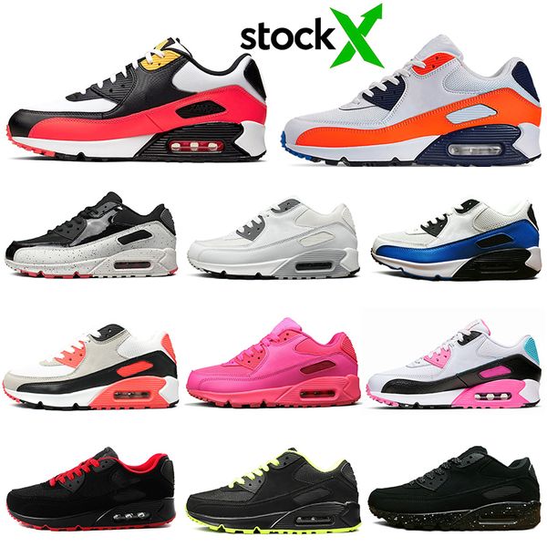 

stock x 90 running shoes men women triple black white bred cement infrared neon orange blue south beach mens trainers sports sneakers 36-45