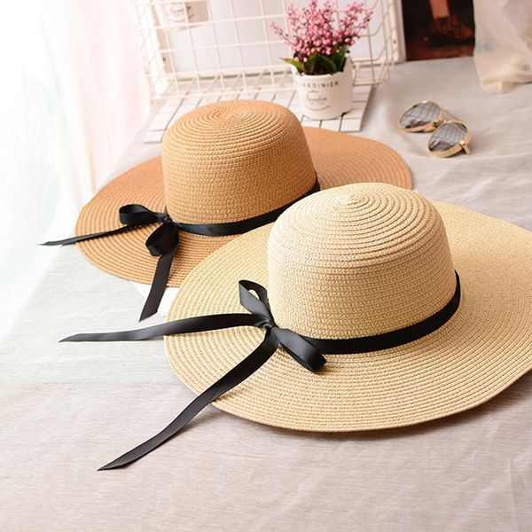 

women summer sun hat big wide brim straw hat foldable leisure panama sun block uv protection beach hats for women 2019, Blue;gray