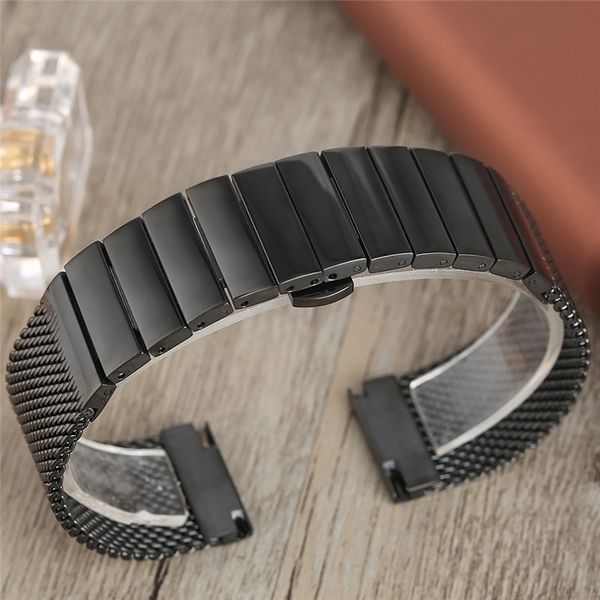 

black/yellow gold/rose gold 18/20/22/24mm stainless steel watch band mesh strap replacement wristband bracelet, Black;brown
