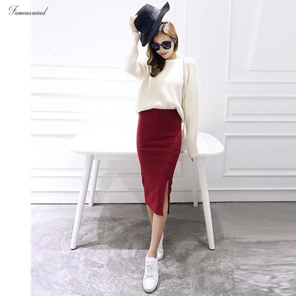 

женщины моды bodycon юбки одна сторона split sexy ladies юбки женский high street new spring summer casual карандаш юбки, Black