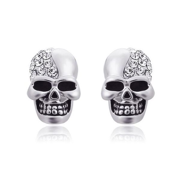 

halloween gift stainless steel fantasy skull stud earring for women man crystal rhinestone inlay skeleton stud earring ing, Silver