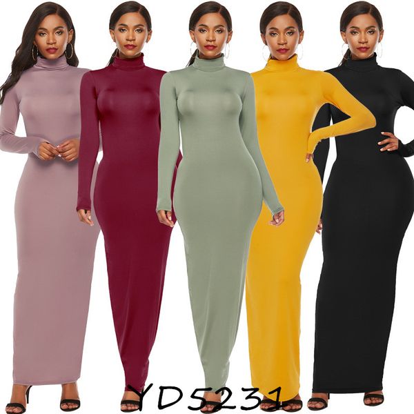 

turtkleneck long sleeve autumn maxi dress casual women bodycon black wine red ladies dresses party club dress robe plus size 5xl, Black;gray
