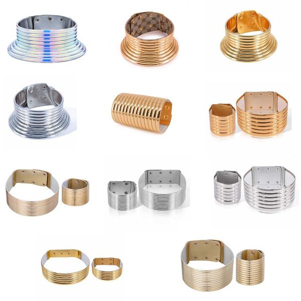 

2020 necklace african jewelry adjustable gold tone african egypt punk gothic snap resin chunky leather choker collars for women, Silver