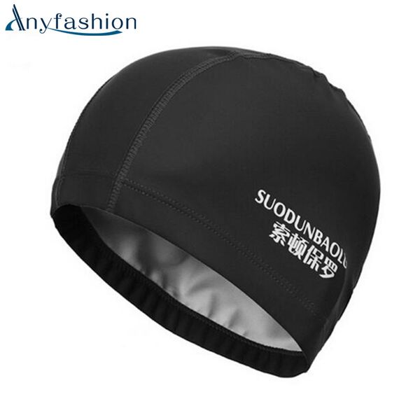 

anyfashion fabric protect ears long hair sports siwm pool swimming cap hat adults men women sporty ultrathin bathing caps