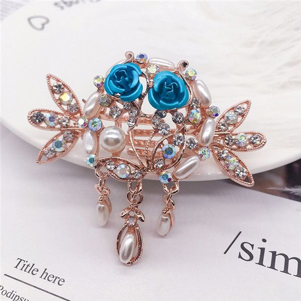 

2019 korean fashion hair accessories headdress horizontal clip rhinestone crab clip peacock rose lady medium plate hair clip, Slivery;golden