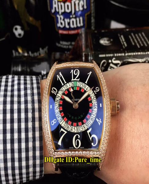 A buon mercato Nuovo 8880 Vegas Casino Giradischi russo Quadrante nero Orologio da uomo automatico Cassa in oro rosa Cinturino in pelle con cinturino in diamanti Orologi 8 colori M12