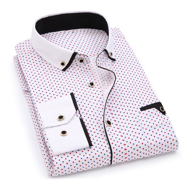 

men fashion shirt casual long sleeved printed slim fit male social business dress shirt brand men clothing soft comfortable, White;black