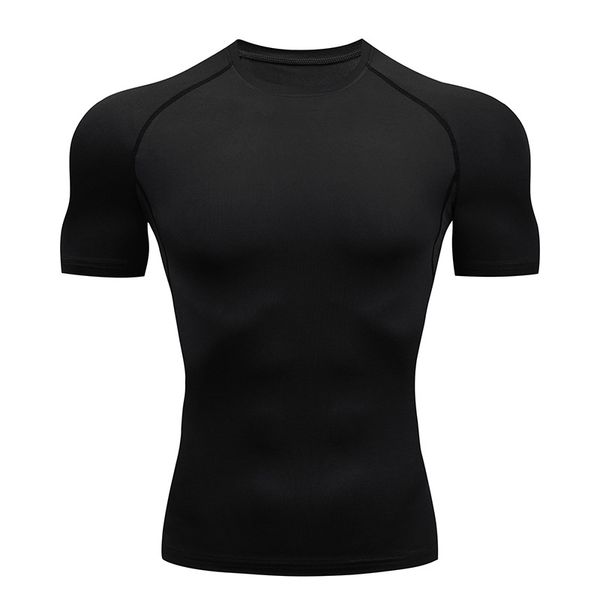 

new men's fitness solid color running sports training tight sweating and quick-drying fitness short-sleeved t-shirt, White;black