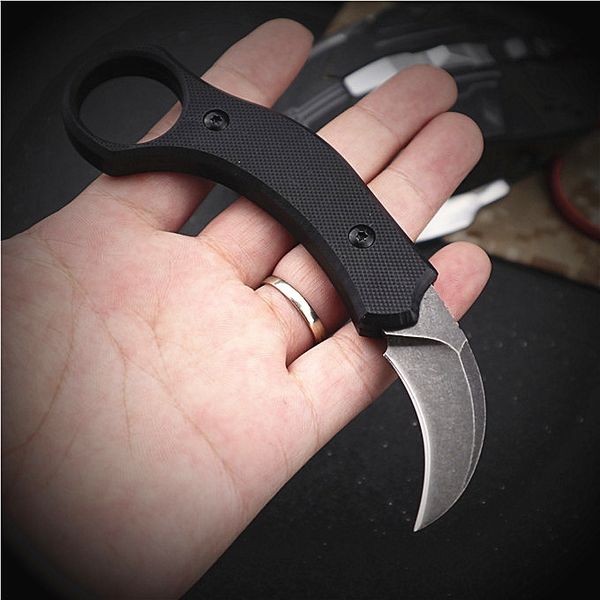 Kleines taktisches Karambit-Klauenmesser, 440C Black Stone Wash-Klinge, G10-Griff mit Kydex