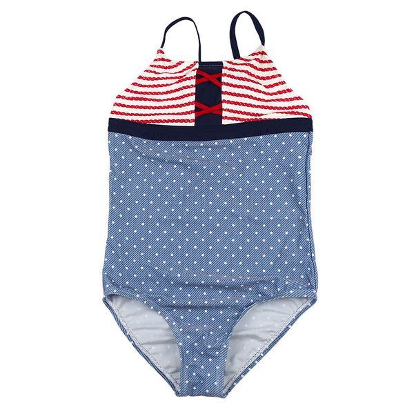 

2020 girls lovely dot swimsuit denim blue one piece swiming suit girl swimwear beachwear children bathing suit triangle bikini