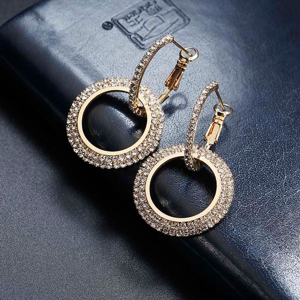 

new design creative jewelry high-grade elegant crystal earrings round gold color hoop earrings wedding party for women, Golden;silver