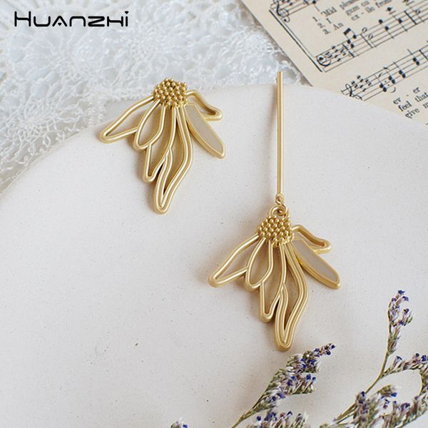 

huanzhi 2019 flower chic 925 asymmetry sweet personality alloy long drop earrings for women girls wedding travel gifts jewelry, Silver