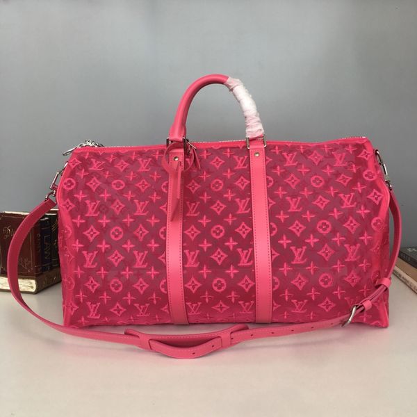 

women tote 2019 fashion pink print travel bag size 50*29*23cm wsj011 trendy mesh bucket package, Black