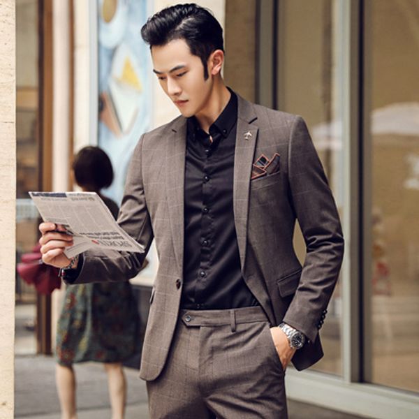 

2 piece mens suits with pants latest coat pant designs plaid suits slim fit tuxedo prom dress wedding ternos costume 2020, White;black