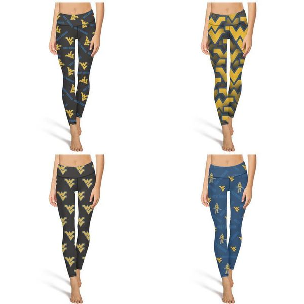 

west virginia mountaineers basketball yellow fashion women custom yoga pants elasticity casual full length suitable for fitness leggings, Black