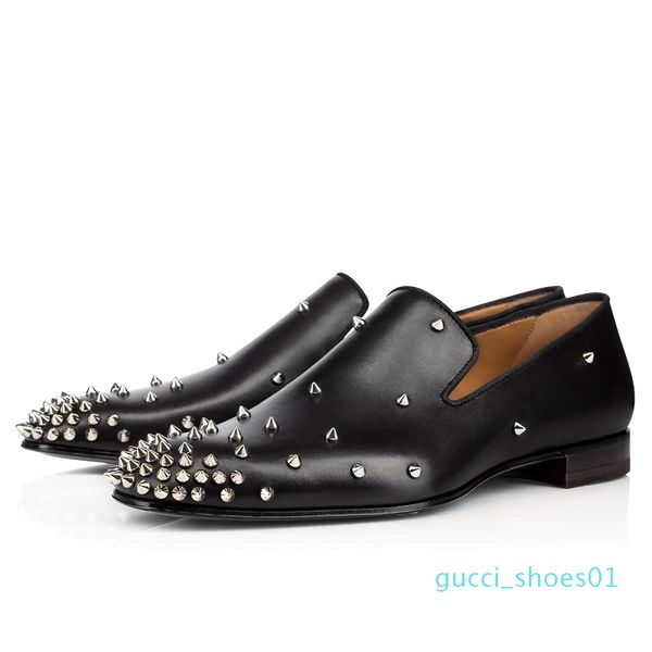

new men luxury designer loafers casual shoes triple black red matte patent leather spike sneakers for business wedding flat bottoms g01
