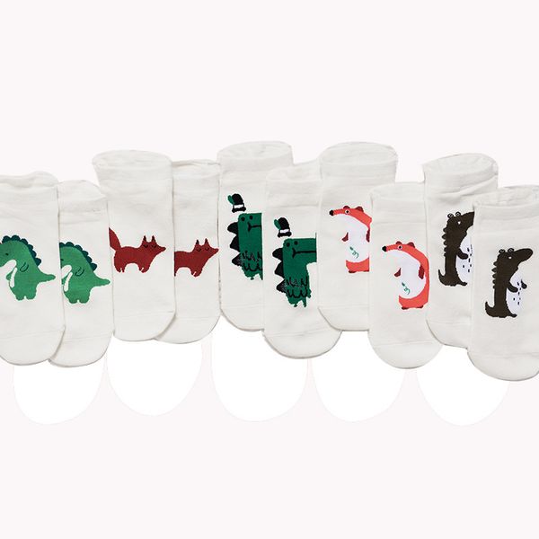 

cartoon cute animal short socks funny dinosaur fox penguin bear kawaii woman's socks korean style female cute socks, Black;white