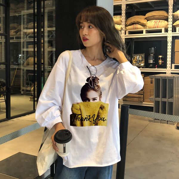 

the official figure 180 double grinding autumn 2019 easy long sleeve t pity ma'am round neck, White;black