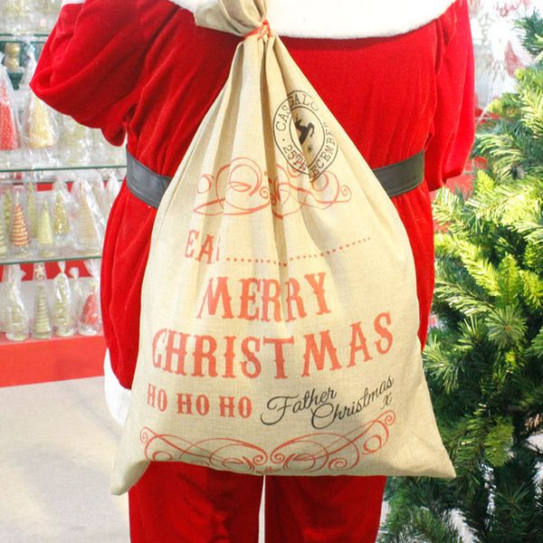 

merry christmas linen gift bag santa claus sacks big size gift bag candy natal noel new year christmas decorations for home