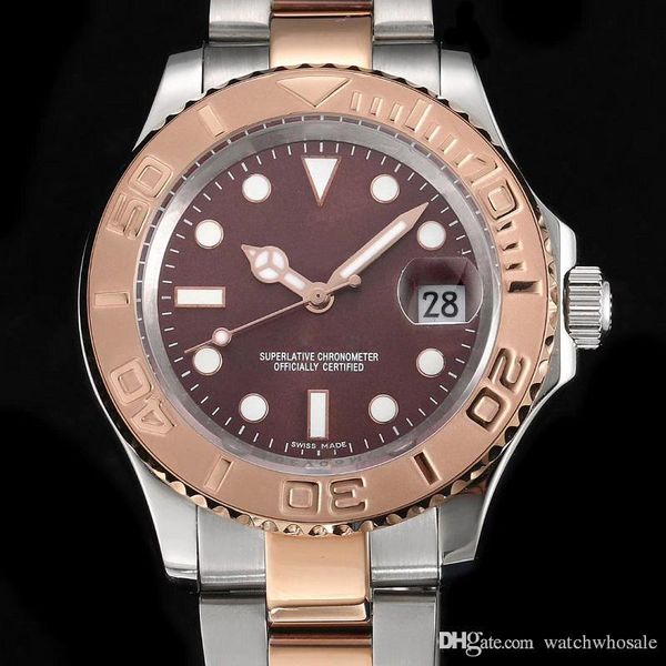

style mens watch 18k rose gold bezel stainless steel strap automatic movement watches sapphire glass wristwatches, Slivery;brown