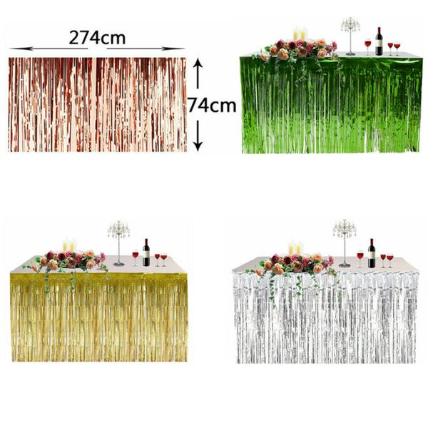 

metallic fringe table skirt wedding party birthday foil tinsel tassel table wall curtain decoration