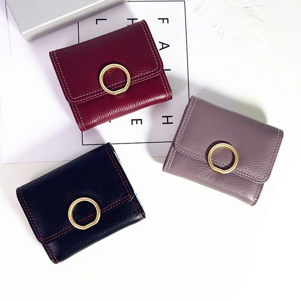 

belle2019 three leather genuine compromise short fund woman tide hasp soft cowhide ol metal round buckle card position wallet